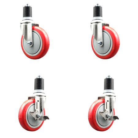 Service Caster 5 Inch 316SS Red Poly Swivel 1-3/4 Inch Expanding Stem Caster Brake SCC, 2PK SS316EX20S514-PPUB-RED-2-TLB-2-134